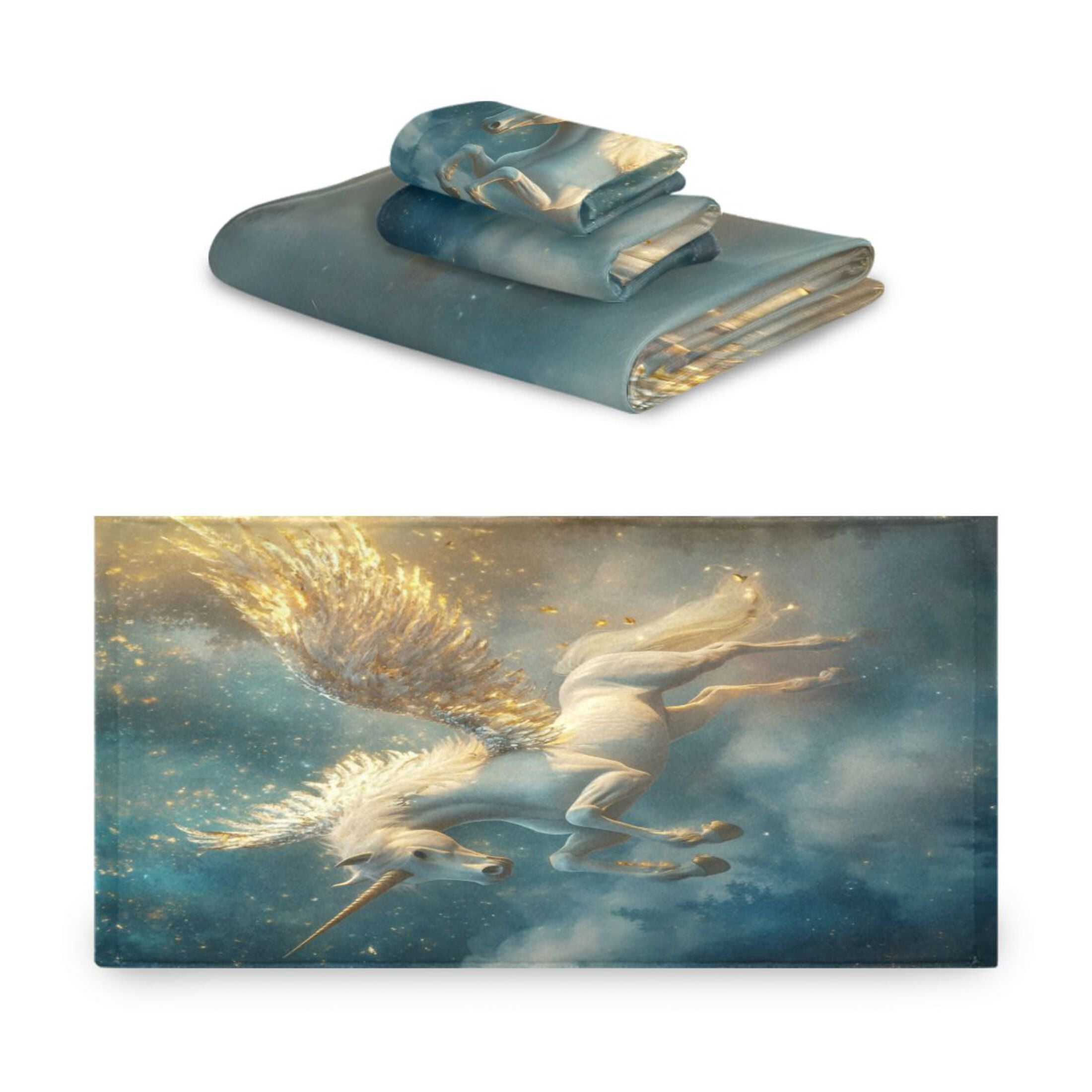 Wobogo Starry Sky Pegasus Ultra Soft 3 Pack Cotton Towel Set Includes 1 Bath Towel 1 Face Towel and 1 Washcloth for Everyday Use Lightweight and Compact