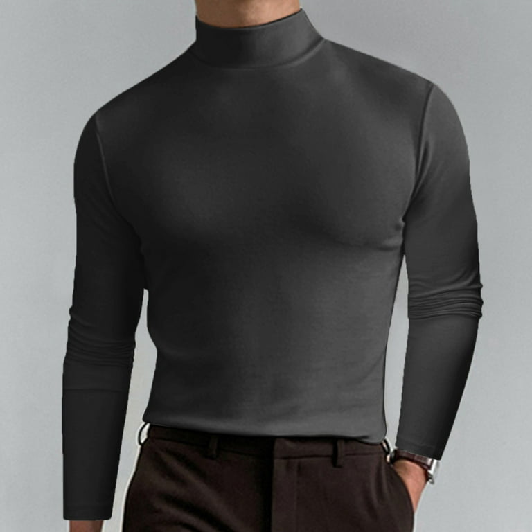 Hfyihgf Men's Fashion Mock Turtleneck T-Shirts Long Sleeve Pullover Shirts  Basic Designed Undershirt Stretch Solid Color Slim Fit Top(Dark Gray,L)