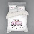 thumbnail image 2 of Ambesonne Love Bedding Set 3 Pcs, Just Married Cartoon Car, Twin, Pink White, 2 of 3