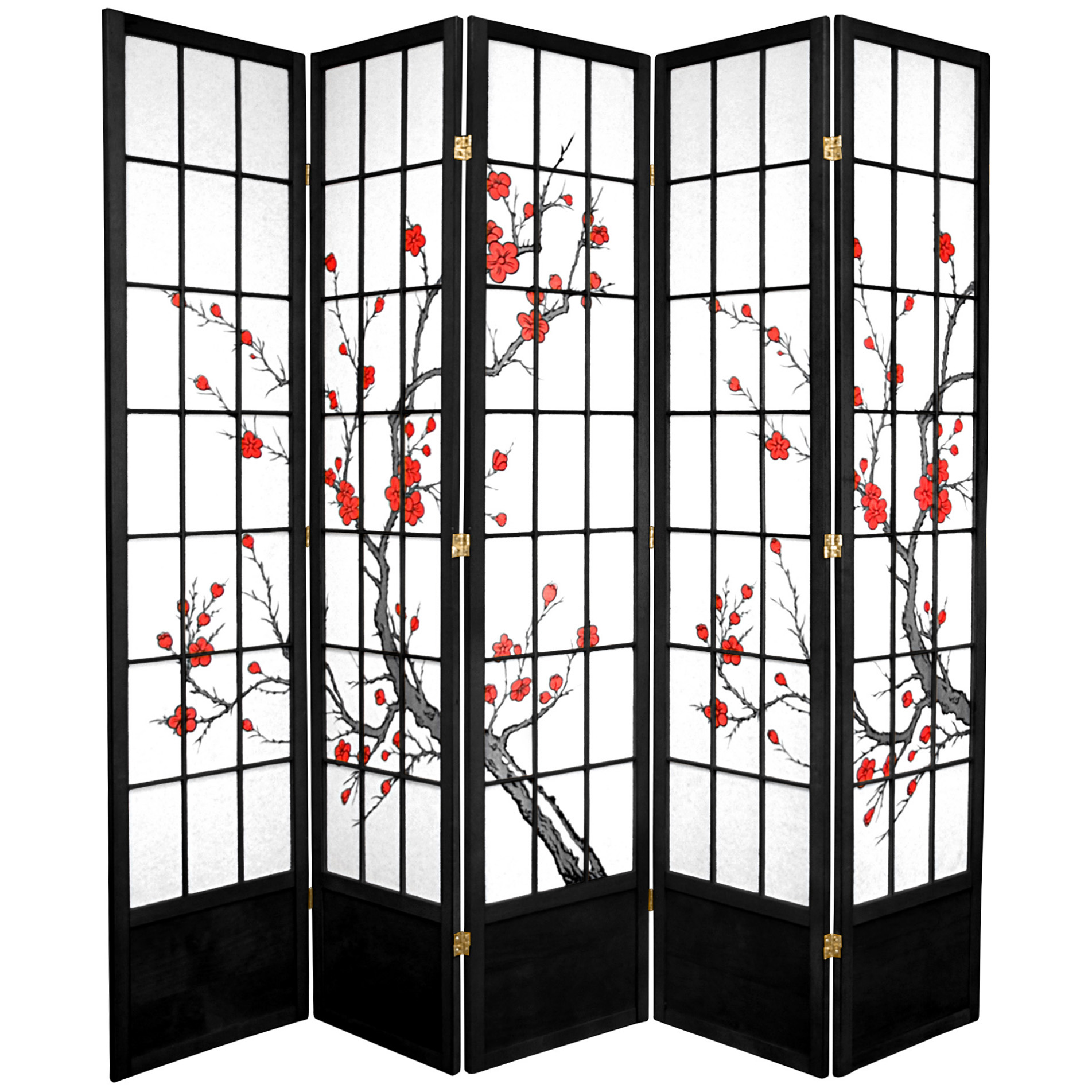 Oriental Furniture Paravento Shoji 4 Pannelli Bassi Con Fiori Di Ciliegio - Nero, 121,9 Cm, Per Camino O Divisorio