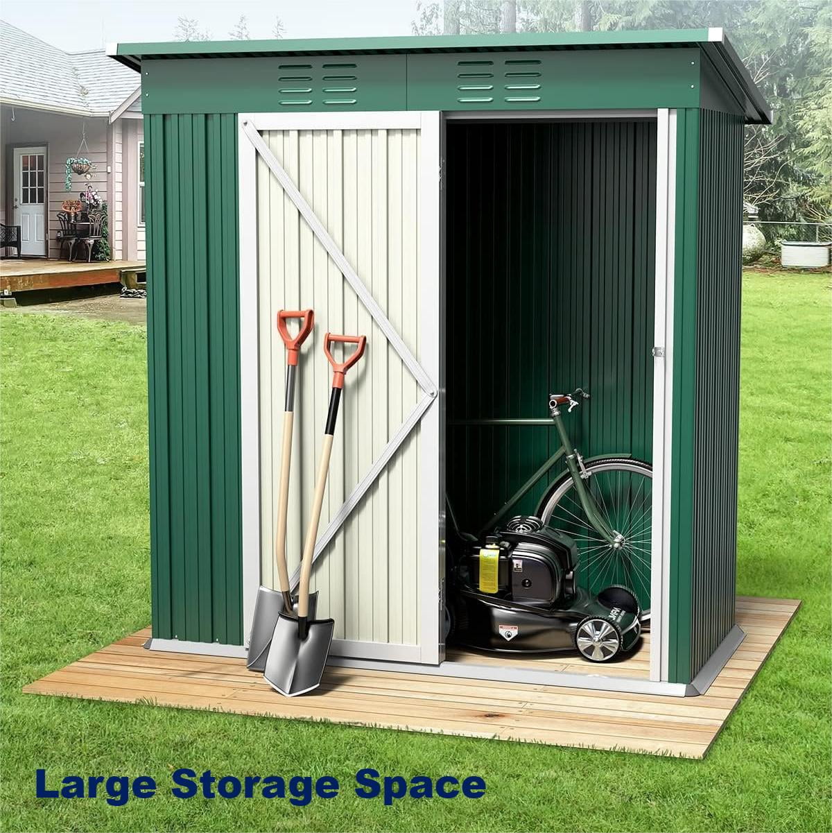 5x3 FT Metal Outdoor Storage Shed with Lockable Door and Sloped Roof – Weather-Resistant Garden Shed for Backyard, Patio, Lawn, Green