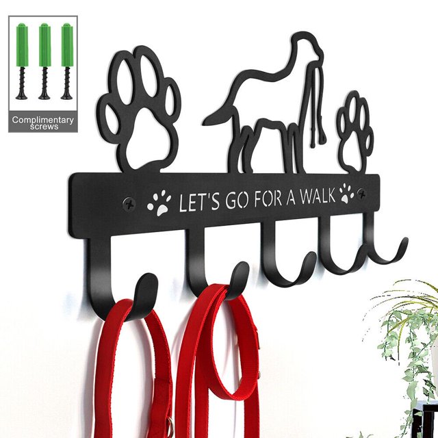 CUITING Dog Lead Hanger Holder Wall Mounted with 5 Hooks Metal Leash/Key Rack Hooks
