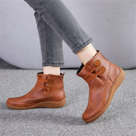 

Gubotare Womens Boots Women Lug Sole Low Heel Chelsea Fashion Ankle Bootie w/Double Elastic Gore Brown 8