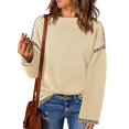 thumbnail image 1 of Jersey Dokotoo para mujer, holgado, cuello redondo, punto trenzado, beige, 1 of 6