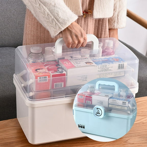 SugarBloom 3-Tier Portable Foldable Storage Box, First Aid Kit Organizer for Medical Supplies and Home Emergency Use,White