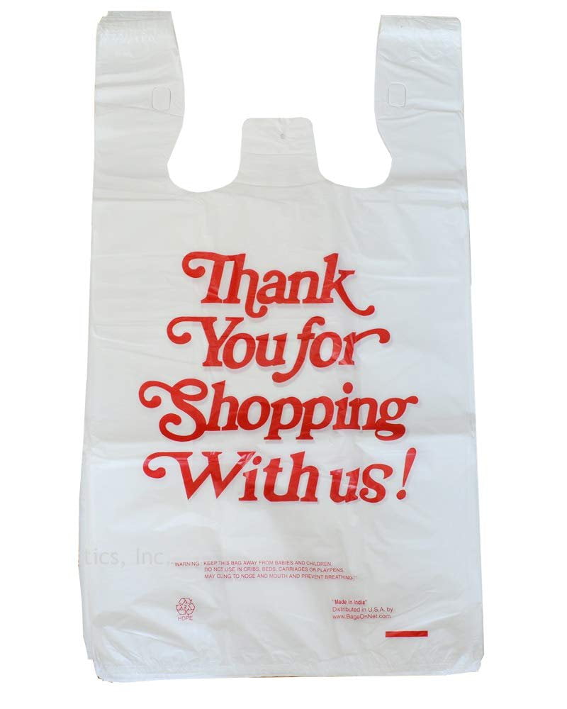 AMZ Supply White Thank You Plastic Bags 8x4x15 Carry-Out T-Shirt Bags ...