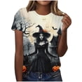 thumbnail image 3 of Witch Broom Cute Graphic T-Shirt for Women Crew Neck Short Sleeve Loose Casual Tops Fall Tees Multicolor M, 3 of 7