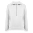 thumbnail image 4 of TFEOQRY Women's Hoodless Sweatshirts Solid Color Casual Sport Pullover with Pockets Long Sleeve Lapel Hoodless Sweatshirt Tops White, 4 of 8