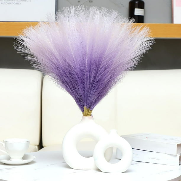 Herunwer Faux Pampas Grass, Fluffy Artificial Colored Pompas Grass Short Blush Fake Pampas Stems Vase Filler Flower Arrangement for Home Wedding Centerpieces