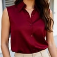 thumbnail image 4 of Sillenn Womens Sleeveless Shirts Button Down Collared Shirt Silky Satin Blouse Business Work Summer Tank Top Peasant Tunic Tops Classical Blouse Dressy Casual V Neck Basic Tank Tops Red M, 4 of 7