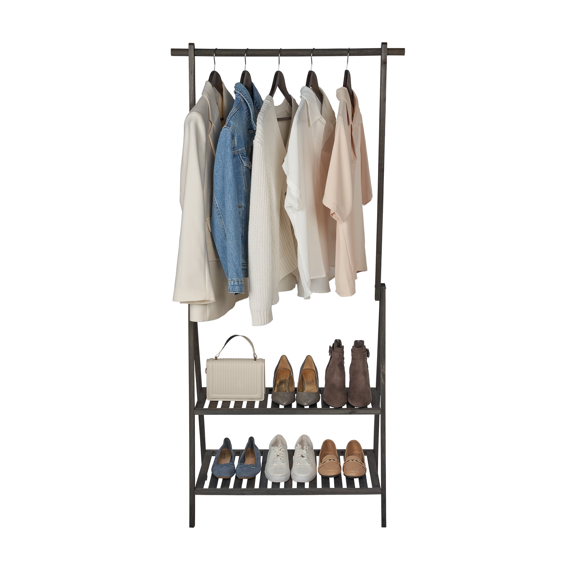 Mainstays Wood Garment Rack, 2-in-1, Dark Wood