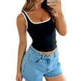 thumbnail image 2 of Womens Summer Square Neck Ribbed Slim Fitted Spaghetti Strap Tank Tops Black S, 2 of 9