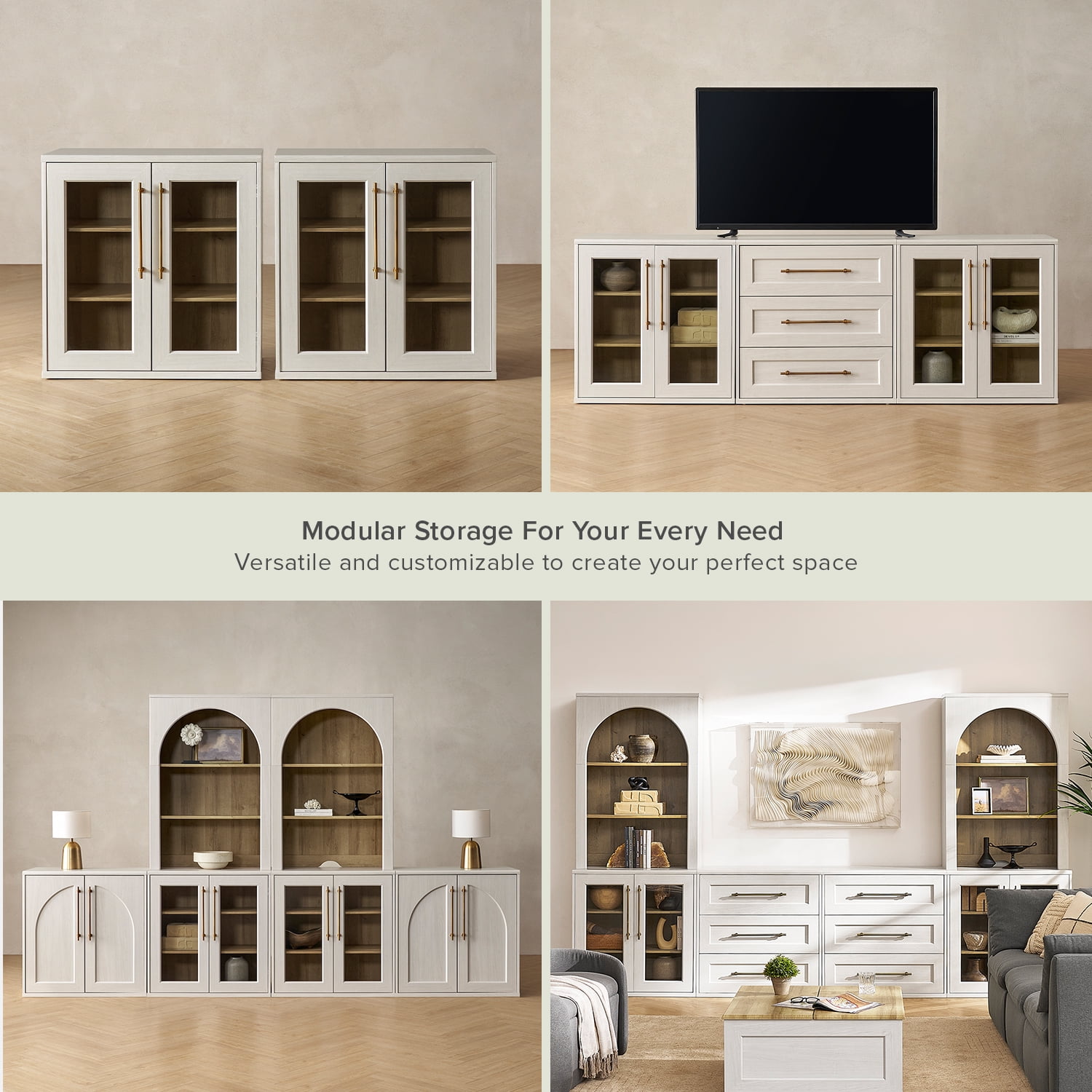 Mopio Blake Storage Cabinet, Sideboard Buffet Cabinet with Storage, Small Modular Accent Display Cabinet, Kitchen Coffee Bar Pantry Cabinet, Media Console Credenza for Living Room (Acrylic, White)