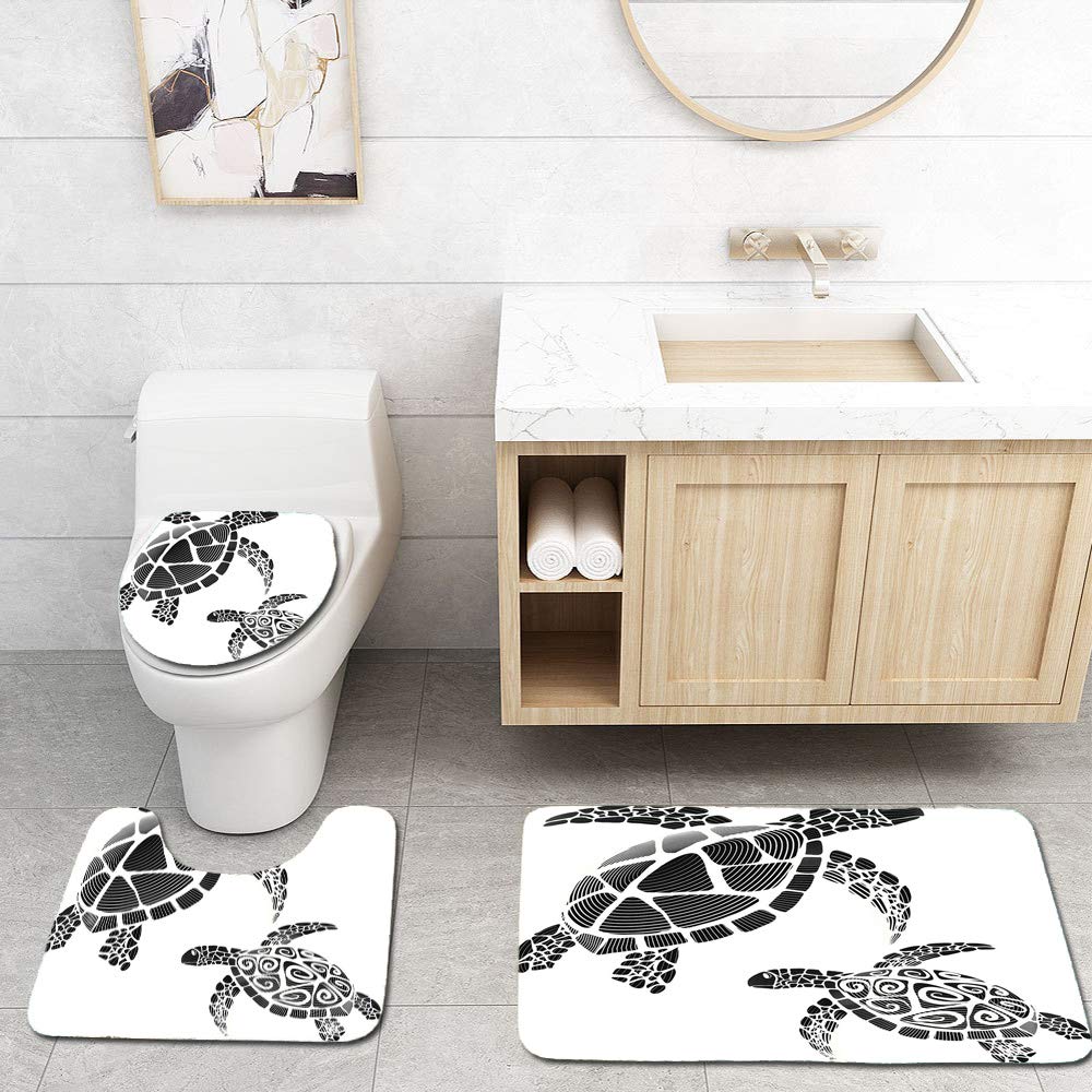 3 Pieces Bath Rug Set Toilet Seat Cover Sea Turtle Underwater World Animal Pattern Print Contour Rug Pedestal Mat and Toilet Lid Cover，Non-Slip Bathroom Floor Mat 18x30+14x18+15x18