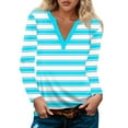 thumbnail image 2 of Topvent Women's T Shirt Tee Long Sleeve Daily Weekend Fashion Basic V Neck Stripe Printing Regular Top, 2 of 5