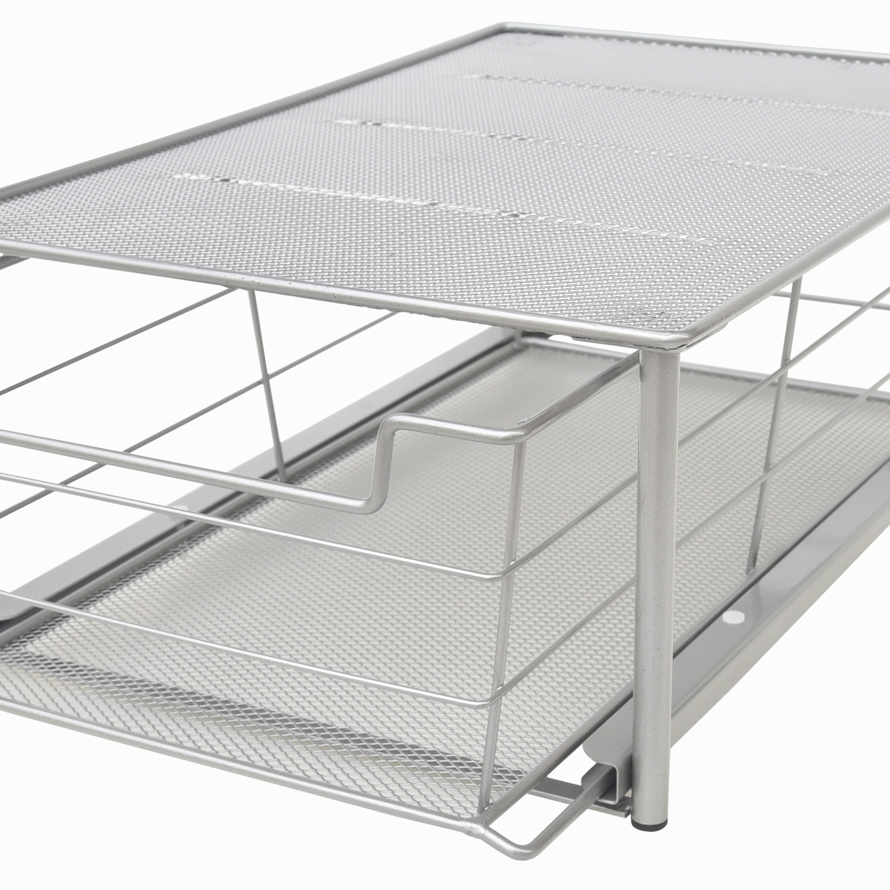 Mainstays Small Stackable Slide-Out Drawer Organizer, Satin Nickel, 10.03 in x 14.96 in