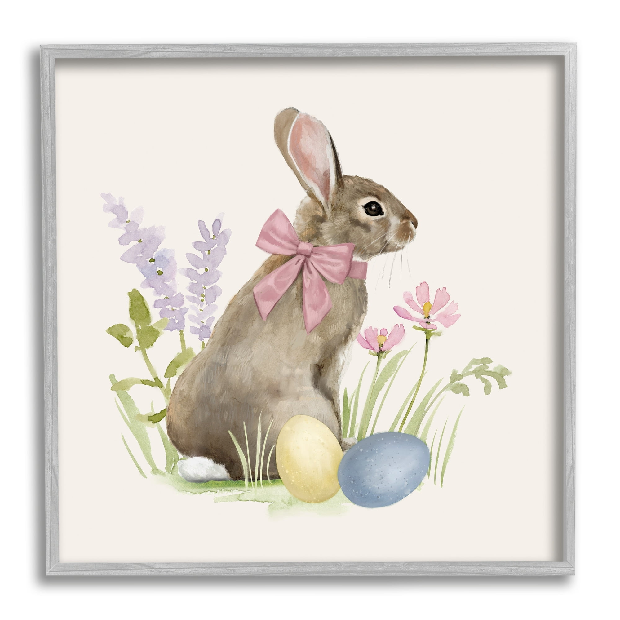 Easter Bunny Rabbit Bow Spring Flowers & Eggs Animals & Insects Painting Framed Art Print Wall Art
