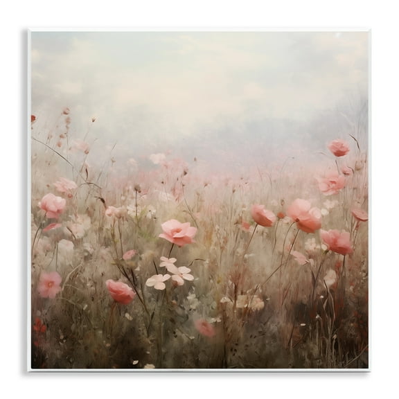 Stupell Industries Blooming Pink Meadow Flowers Landscape & Nature Painting Unframed Art Print Wall Art, 12 x 12