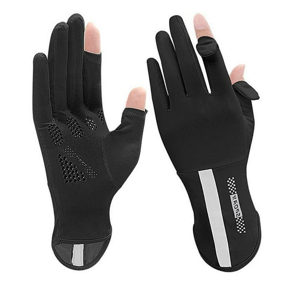 A pair Women Ice silk Fingerless Cycling Gloves Thin Long Touch screen gloves Black