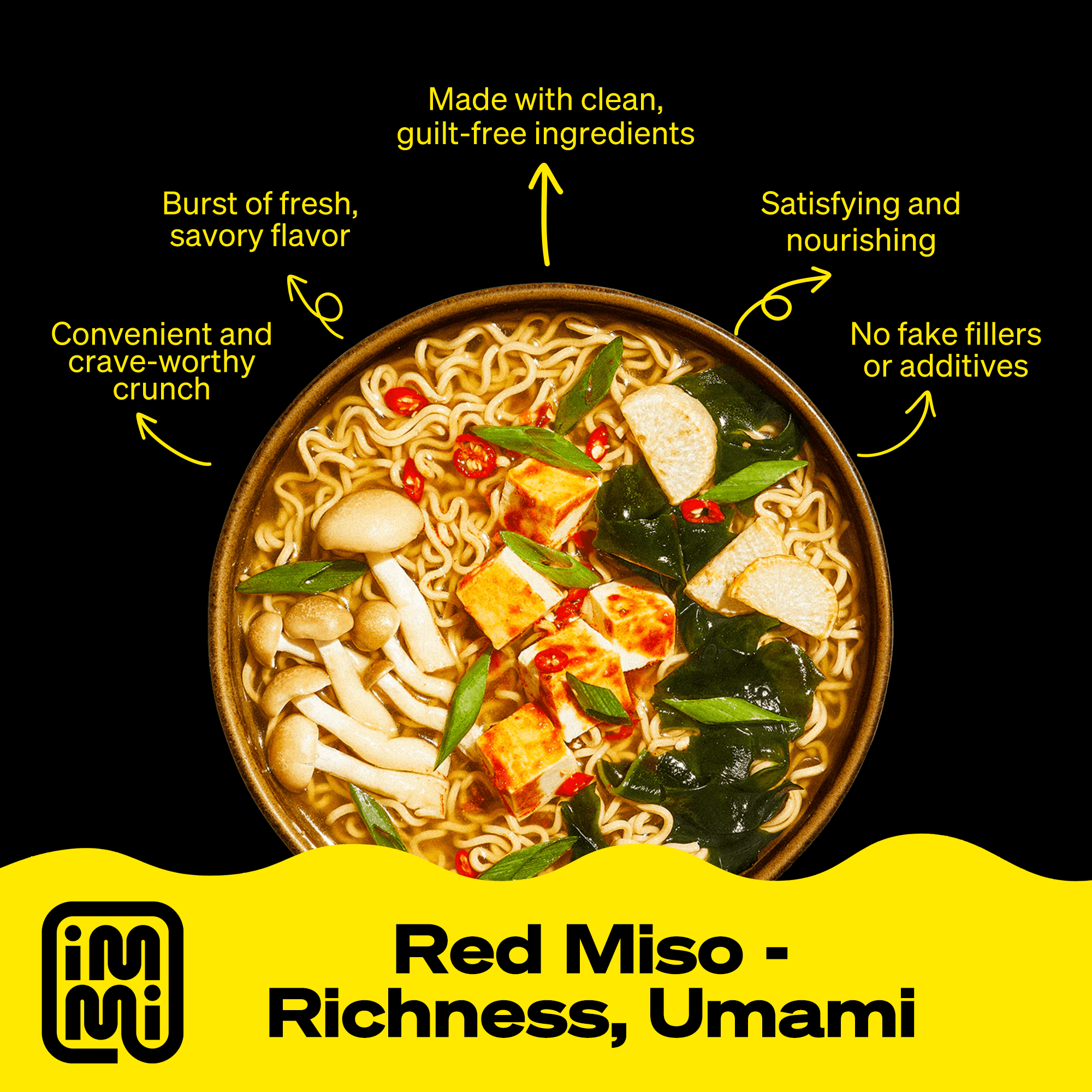 Immi Spicy Red Miso Instant Ramen, 28g Protein, 12g Fiber, Plant Based, 6 Pack