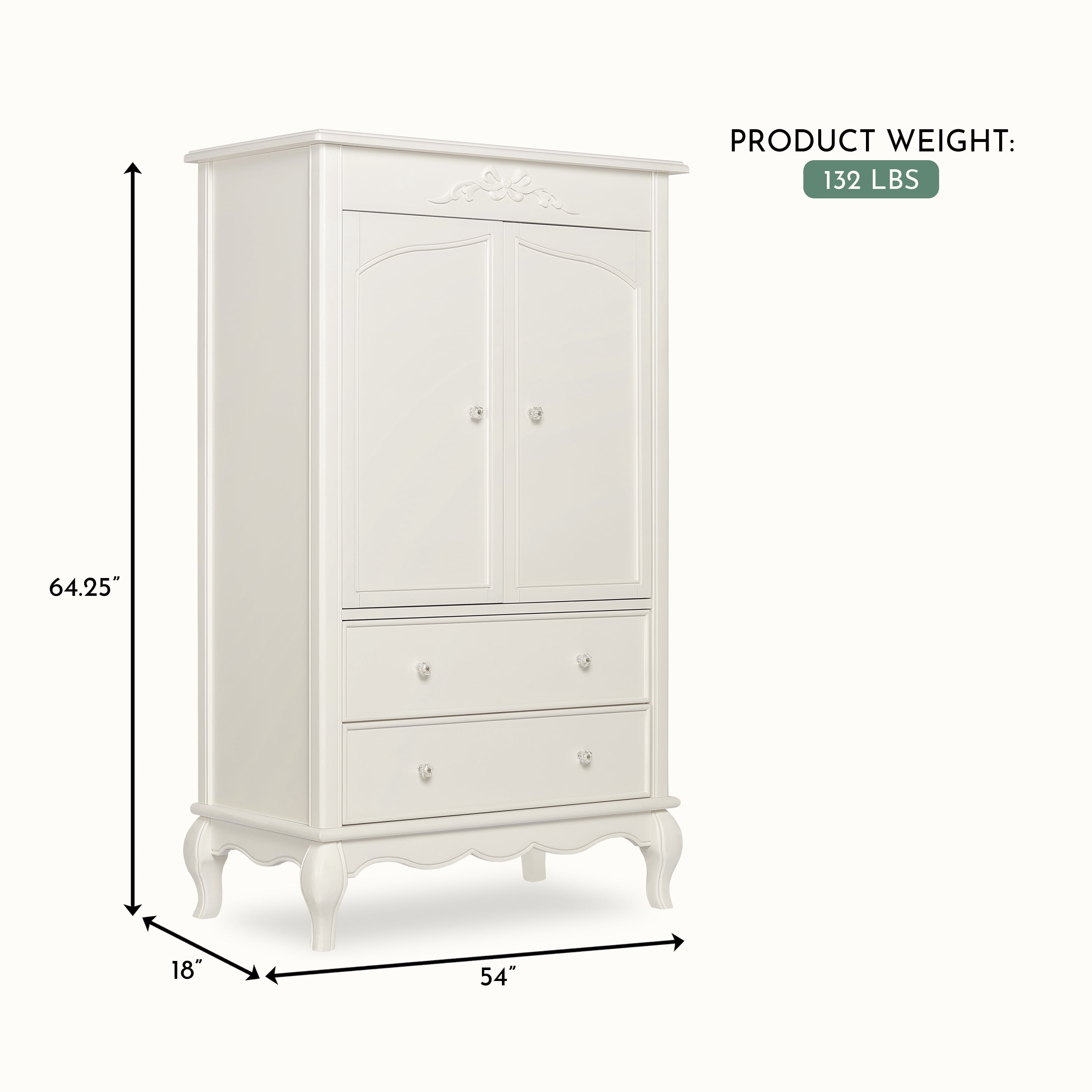 Evolur Armoire in Ivory Lace, Spacious Storage