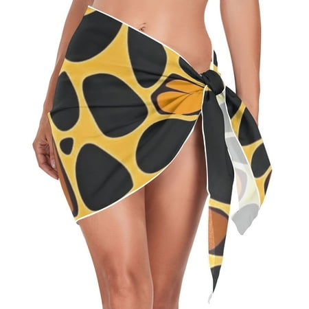 Ckdifva Yellow Black Blocks Beach Cover Up for Women Swimsuit Coverups Bikini Wrap Short Skirt