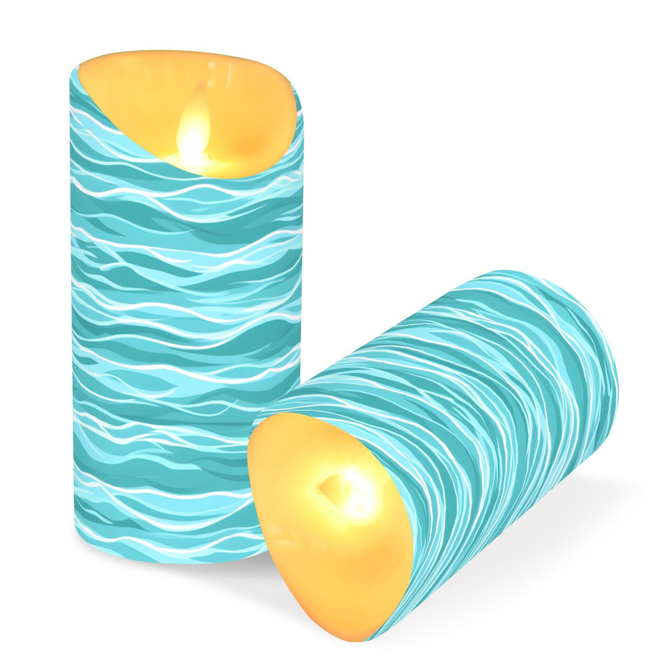 Teal Ocean Flameless Candles 2 PCS with Remote Realistic Moving Flame LED Tapered Pillar Set for Home Decor