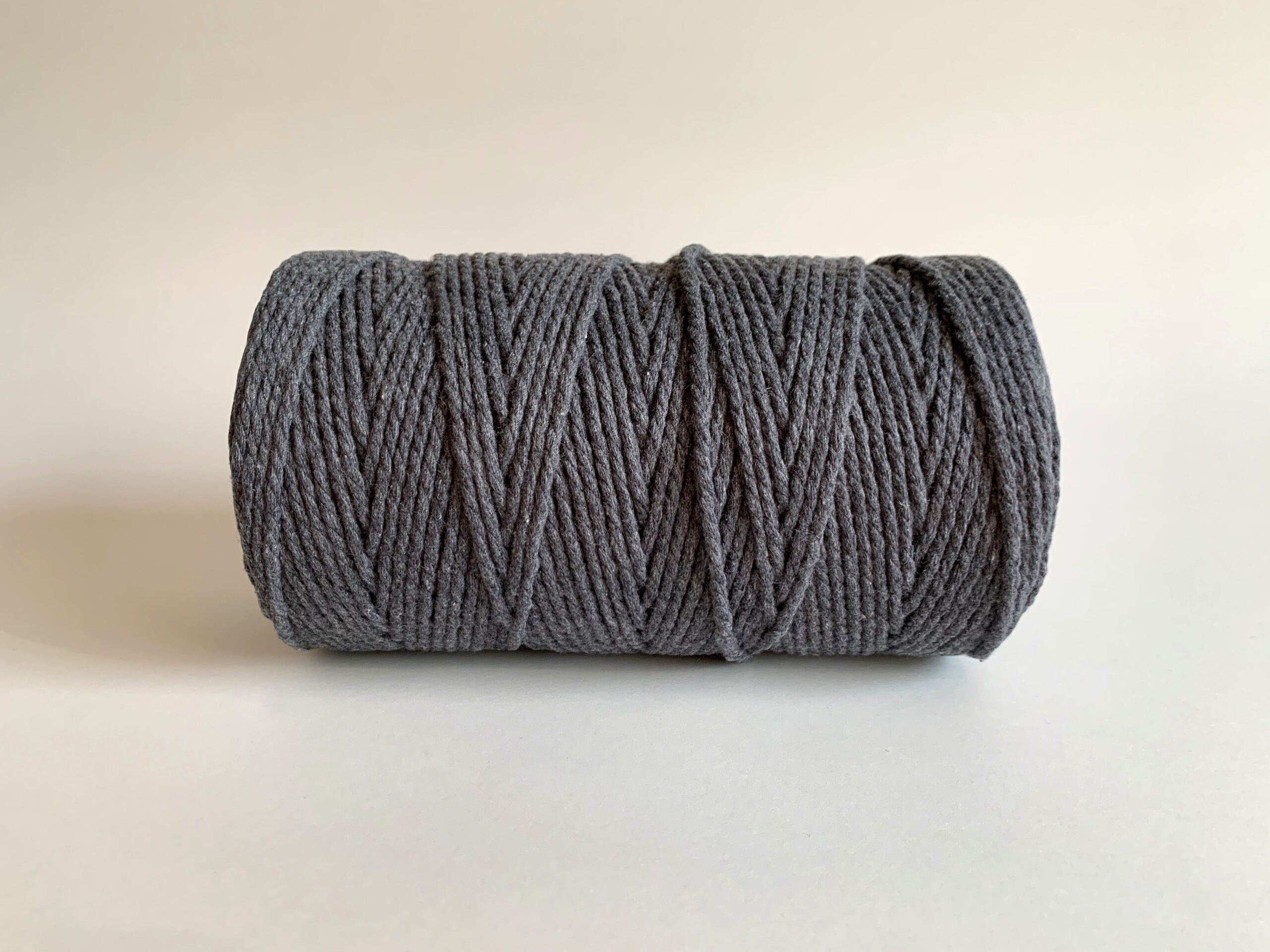 3mm 3 Strand Craft Rope Recycled Cotton Macrame Cord - Dark Gray