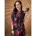 thumbnail image 6 of Globus Women Black Mandarin Collar Floral Print Button Down Front Slit Straight Kurta With Pants Fusion Set, 6 of 6