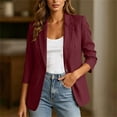 thumbnail image 4 of sdhkgrrt Women's Long Sleeve Button Down Blazer Fall Open Front Business Work Casual Suit Jackets Solid Basic Office Outfits Tops, Wine XL, 4 of 7