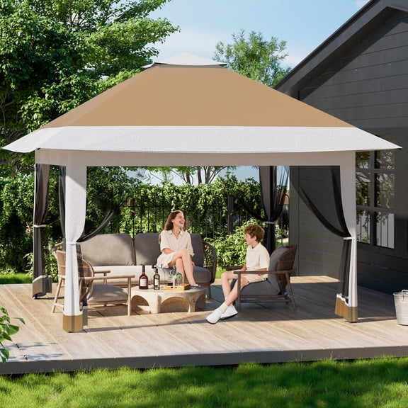 CazToi 12x12 FT Pop Up Canopy Tent Gazebo with Mosquito Net 3-Height Adjustable Canopy Tent Outdoor Shelter
