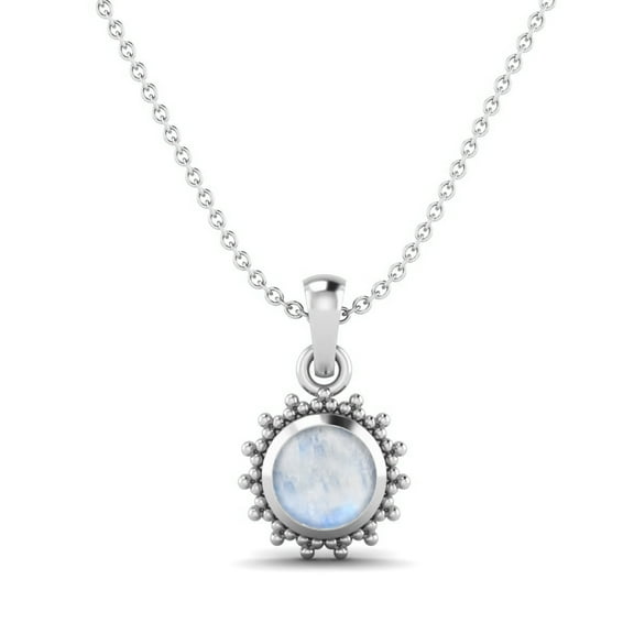 Halo Pendant Necklace 925 Sterling Silver 6 mm Round Moonstone Women Chain Necklace