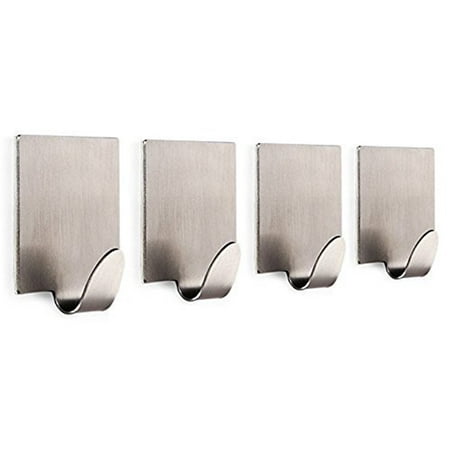 

HiMiss Sus 304 Stainless Steel Self Adhesive Hooks Key Rack Garage Storage Organizer Stick on Sticky Bathroom Kitchen Towel Hanger Wall Mount Contemporary Style Brushed Finish - 4 Pack