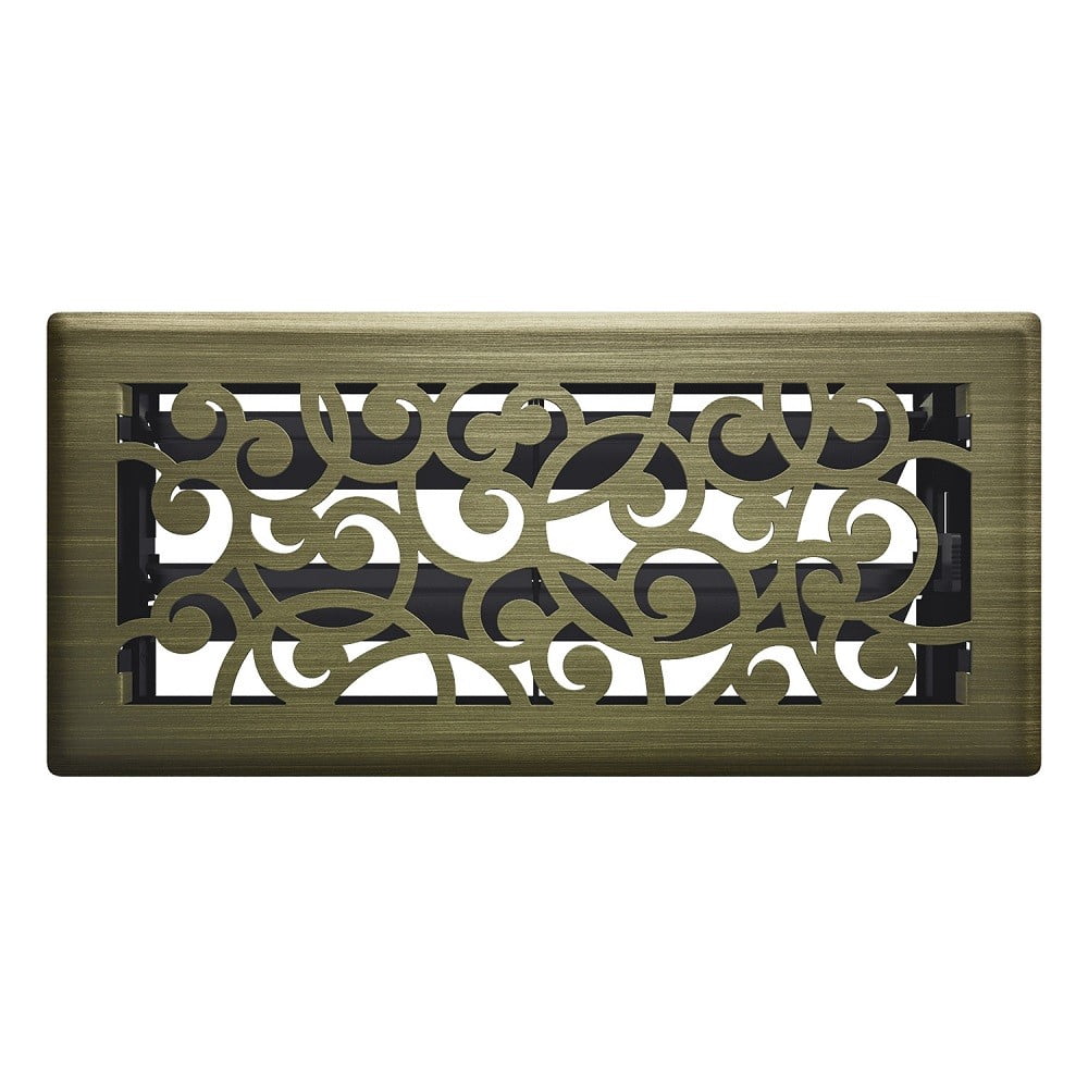 Imperial RG3370 Vintage Brass Wonderland Design Louvered Floor Register - 4inch x 10inch Duct Opening