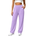 thumbnail image 2 of CFLVAEK Sweatpants for Women Plus Size Elastic Waist Workout Pants Solid Color Wide Leg Basic Sweat Pant with Pockets Purple L, 2 of 7