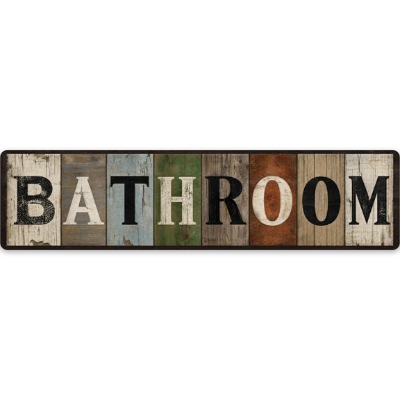Rustic Metal Bathroom Wall Decor Sign - 16x4 Inches