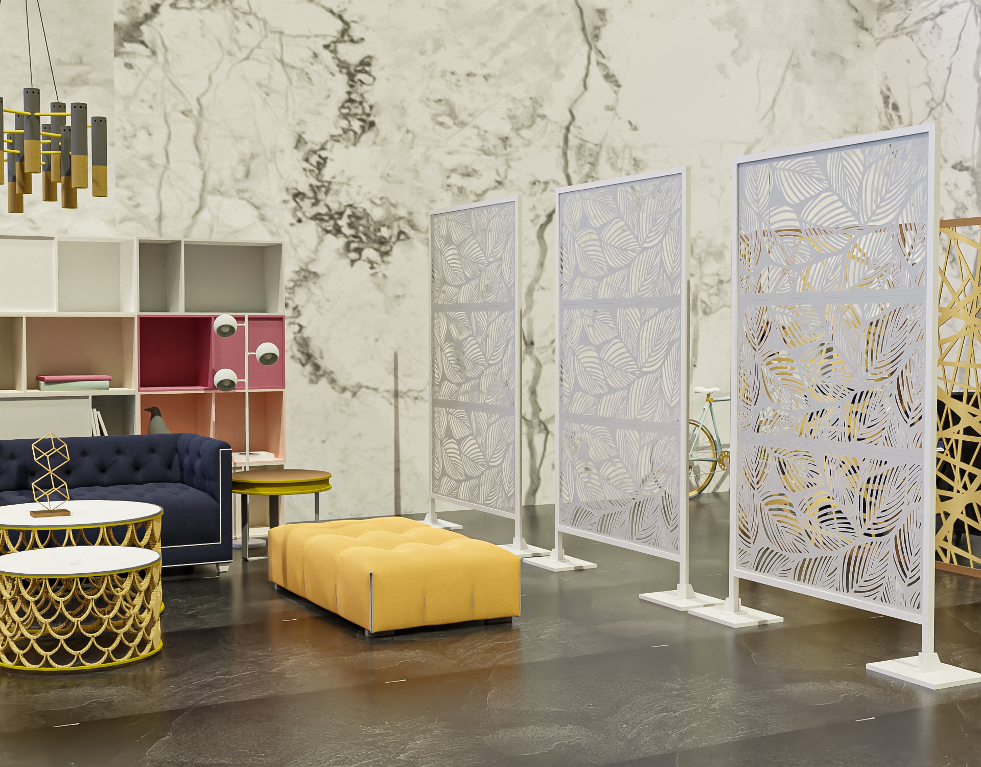 Laser Cut Metal Privacy Panel, Room divider, Privacy Screen, Metal Fencing, White color combo set(4'x6')