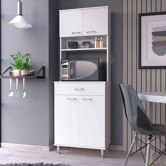 White Melamine Kitchen Cabinet / Suitable for Small Kitchen Appliance Placement