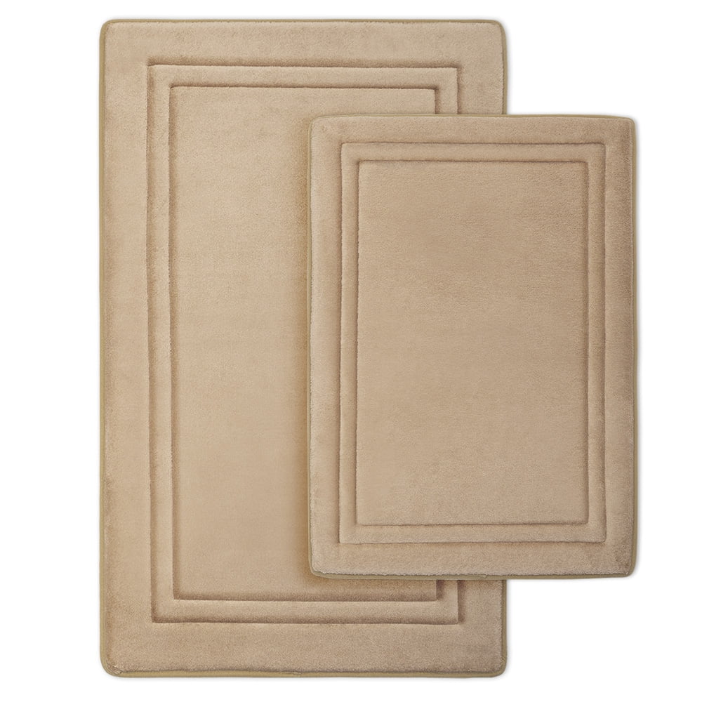 Microdry Quick Drying Memory Foam Framed Bath Mat Set with GripTex Skid-Resistant Base, Coral (2-Piece)