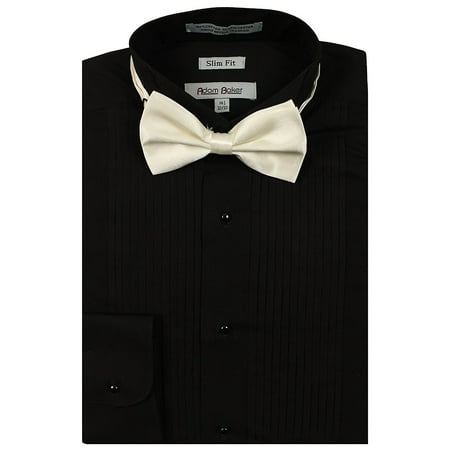 Adam Baker Men’s 1943 Wingtip Collar Slim Fit Formal Tuxedo Shirt - Black - 14.5 (Best Slim Fit Tuxedo Shirt)