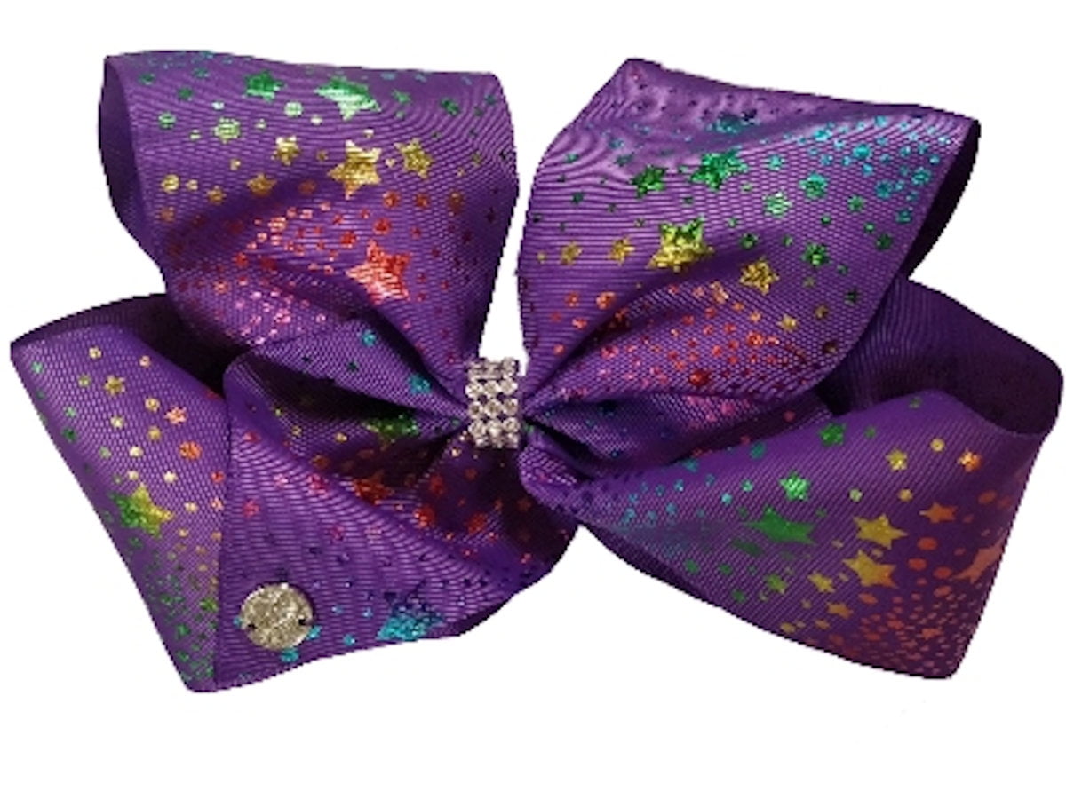 JoJo Siwa Large Cheer Hair Bow (Purple Stars Dots)