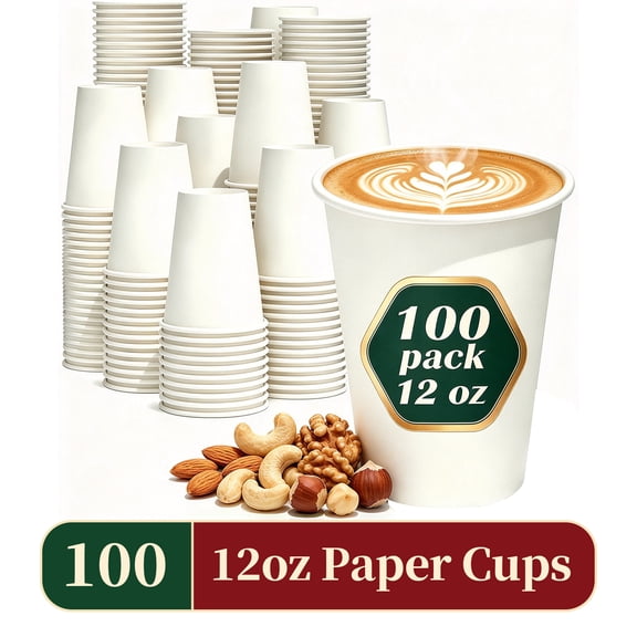 Lamosi 12 oz Disposable Paper Cups, White Hot Cups, 100 Count