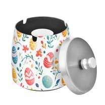 Yayeee Ashtray with Lid for Cigarette Smokeless Stainless Steel Home Ash Holder, Cute Easter Eggs