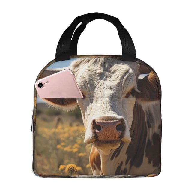 Easygdp Countryside Flower Cow Bolsa Térmica Premium - Tela Oxford Impermeable, Gran Capacidad, Bolsillo Frontal, Unisex para Trabajo, Escuela, Actividades al Aire Libre y Picnics