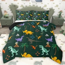 Homewish Cartoon Dinosaur Full Size Comforter Sets 3-Piece for Preppy Children Kids,Jungle Animal Bedding Comforter Set,Kawaii Wildlife Dino Lightweight Bedding Sets,Breathable Home Decor,Reversible