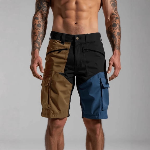 lcziwo Men's Cargo Shorts Multiple Pockets Solid Color Summer Casual Beach Shorts Outdoor Fishing Work Shorts Khaki XL