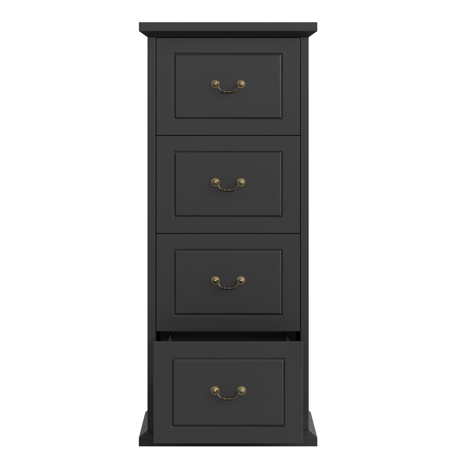 Fnova 4-Drawer File Cabinet, Tall Wood Filing Cabinet for A4/Letter Size, Large Office Drawer Chest, Rustic Storage Organizer Unit for Home Office, Black