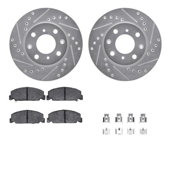 Dynamic Friction Company Front Brake Rotors-Drilled and Slotted-Silver with 5000 Advanced Brake Pads includes Hardware 7512-59004