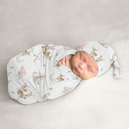 UPC: 0846480088387 | Deer Floral Baby Cocoon and Beanie Hat Sleep Sack Set by Sweet JoJo Designs