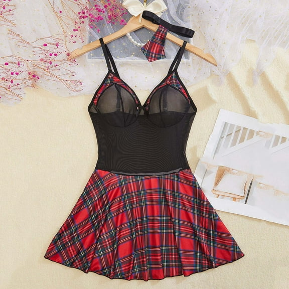 uublik Soft Lingerie Set for Women Valentine's Day Sleepwear Chemise Dress Lace Nighty Nightgowns Black XL